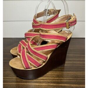 *RARE* Marc by Marc Jacobs Wedge Platform‎ Pink Red Strappy Sandals Heels 8